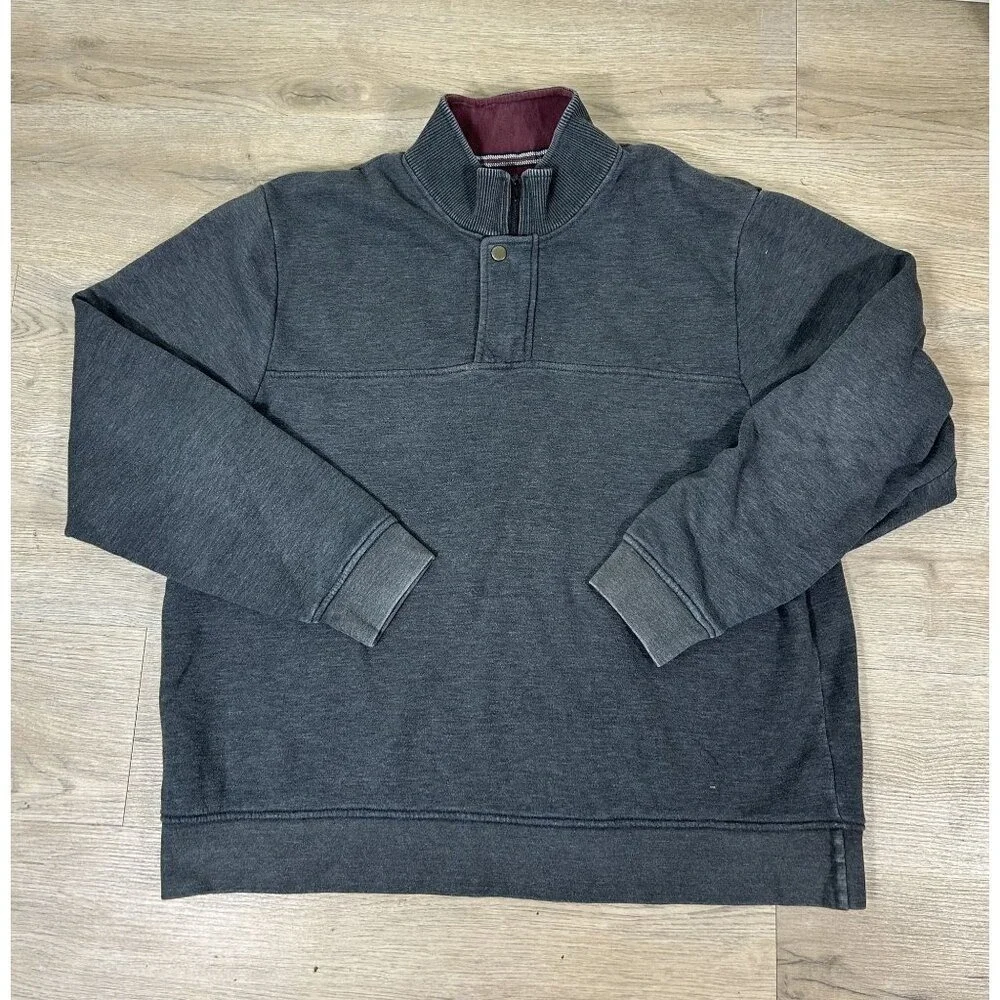 Orvis Quarter Zip Charcoal Gray Maroon Pullover Sweater Size XXL